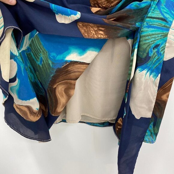 Anthropologie Blue Floral 10% Silk Magnifield Corolla Asymmetrical Hem Size 0 - Picture 5 of 11